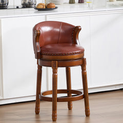 Cow top Leather Wooden Bar Stools, 360 Degree Swivel Bar Chair with Backs,Bar height Couner Height Barstools  for Home Kitchen Dining Room and Bar Room(brown 1pc)
