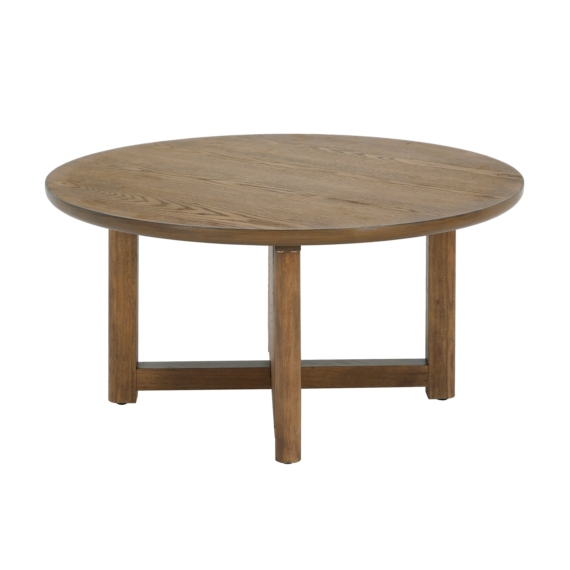 32'' Rattan Coffee Table, Round Rattan Woven Wood Coffee Table