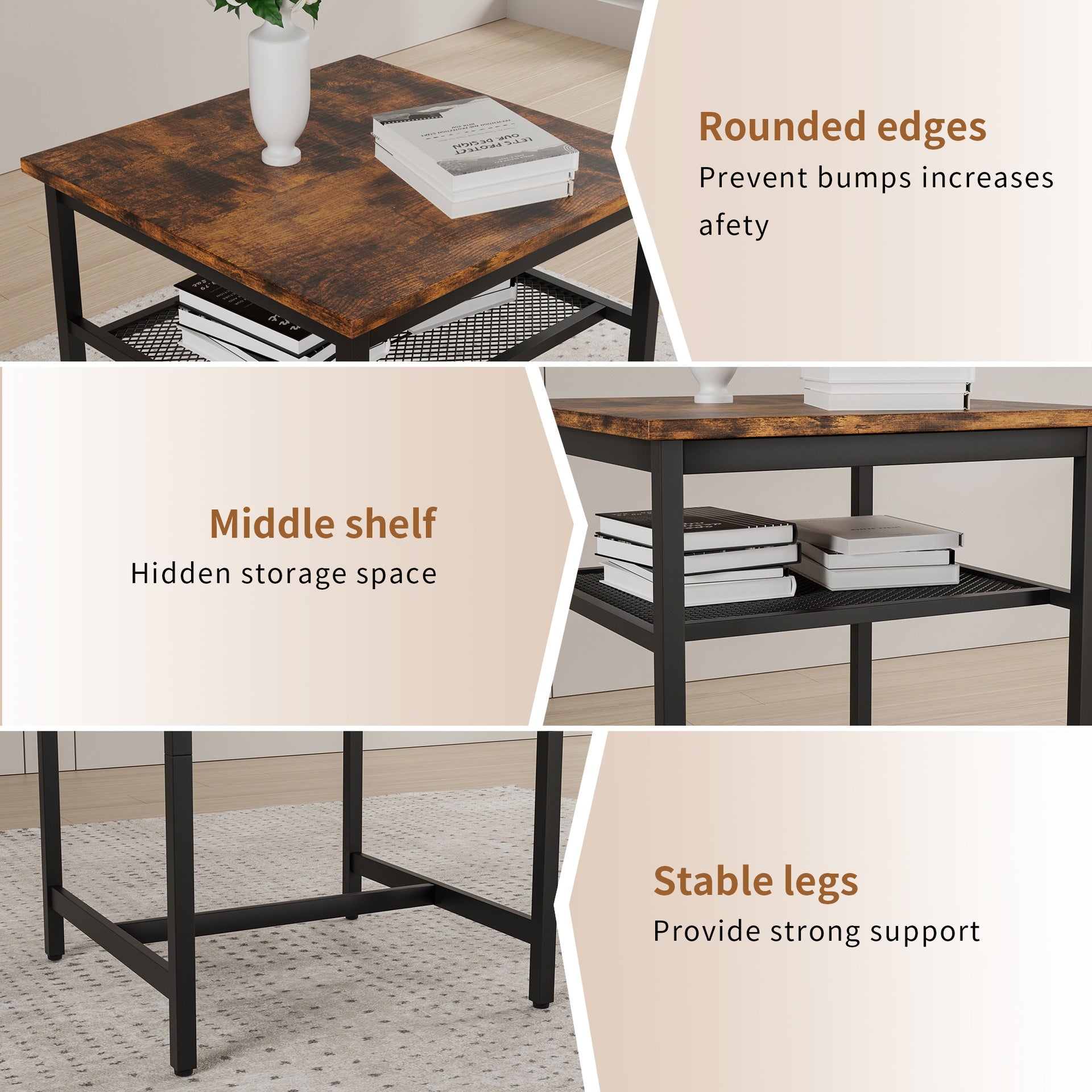 Bar table, equipped with 2 bar stools , with backrest and partition (Rustic Brown)