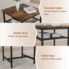 Bar table, equipped with 2 bar stools , with backrest and partition (Rustic Brown)