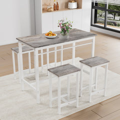 5-piece modern kitchen table with four bar stools Bar table set 5PC,metal frame and MDF, white oak,47.5'' L x 23.7'' W x 35.5'' H.