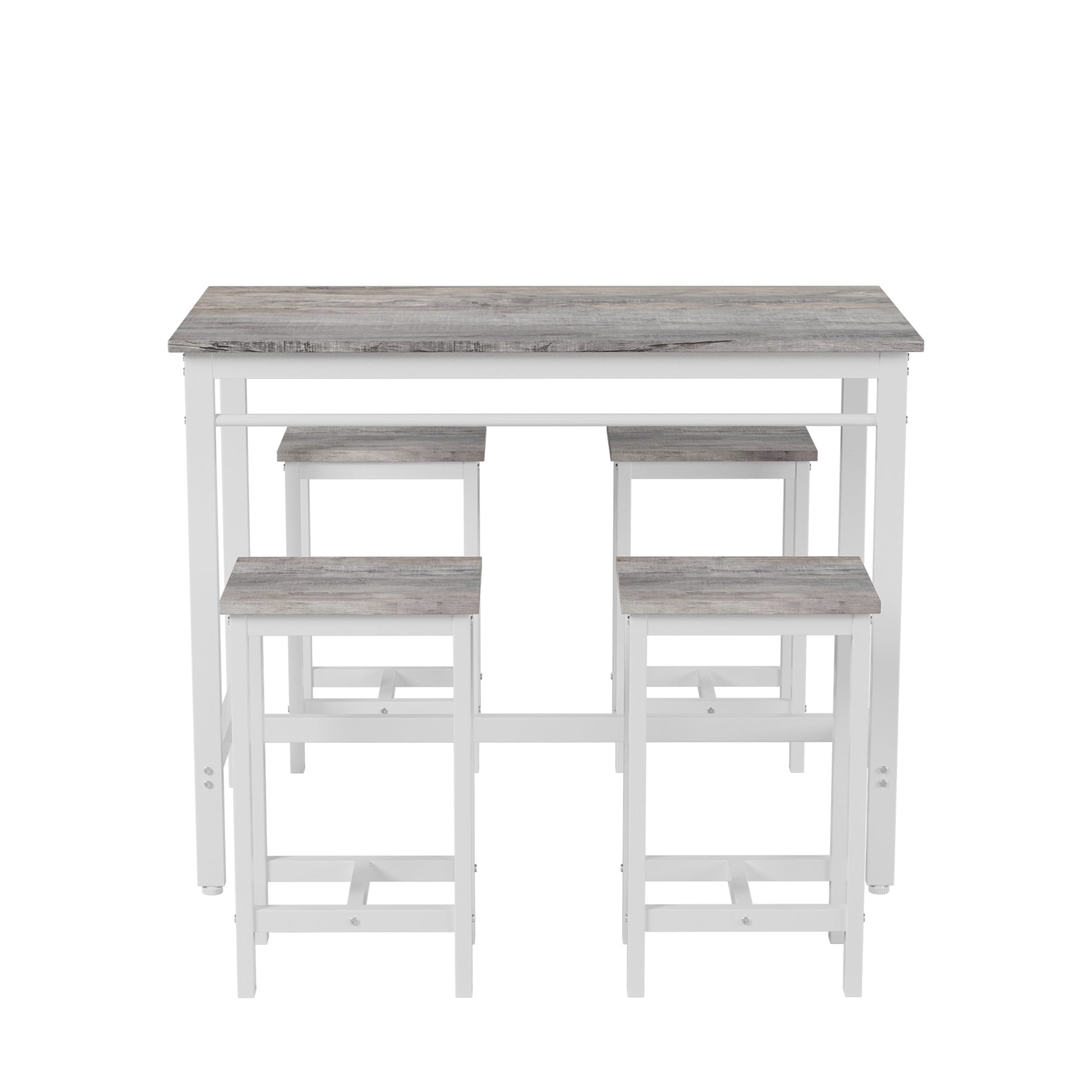 5-piece modern kitchen table with four bar stools Bar table set 5PC,metal frame and MDF, white oak,47.5'' L x 23.7'' W x 35.5'' H.