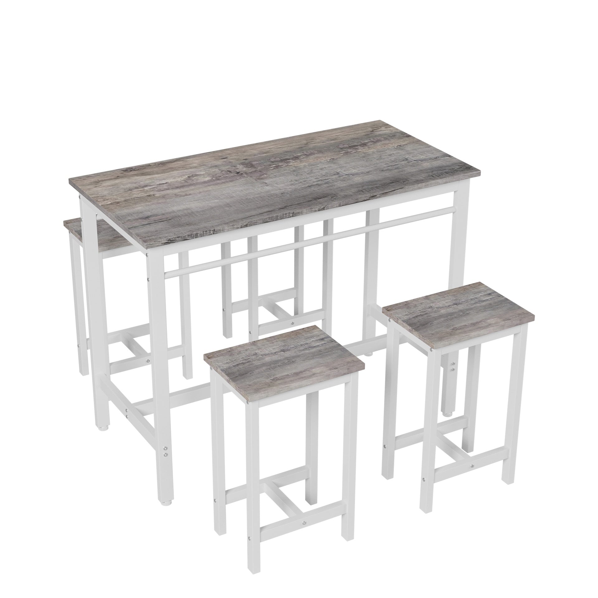 5-piece modern kitchen table with four bar stools Bar table set 5PC,metal frame and MDF, white oak,47.5'' L x 23.7'' W x 35.5'' H.