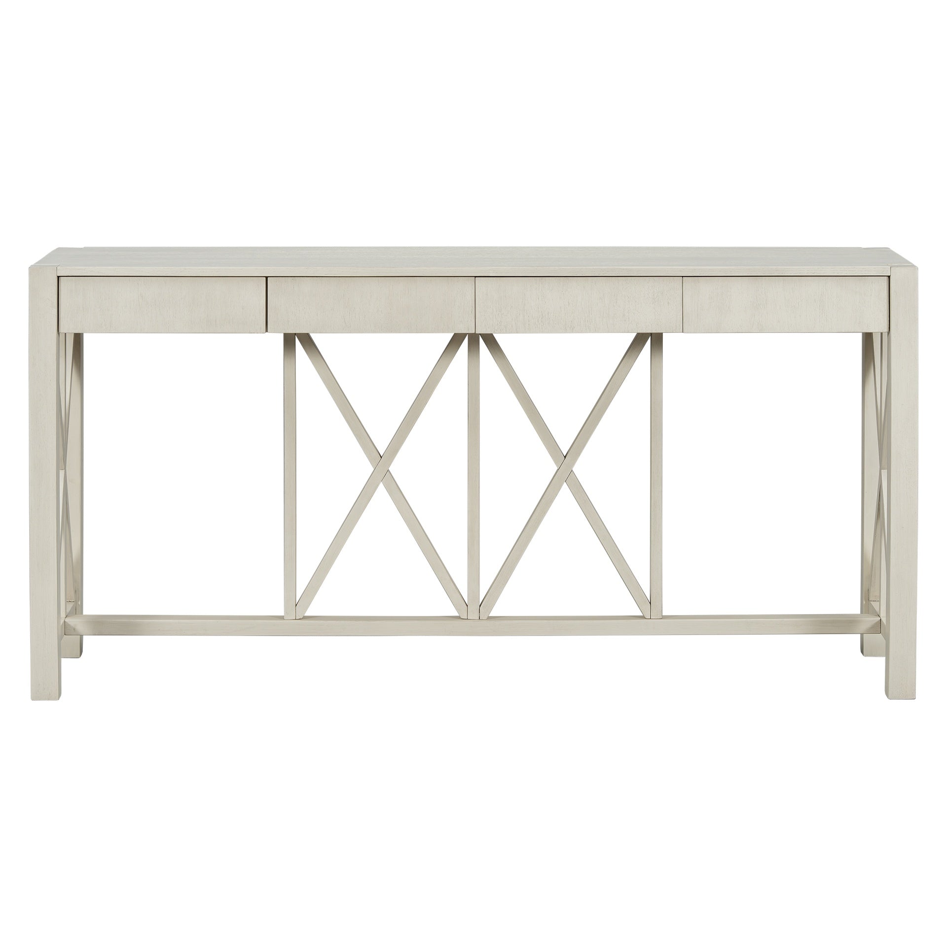 U_Style 60''Acacia Veneer Console Table with 4 Spacious Drawers, Modern Crisscross Design Entryway Table with Open Bottom Storage,Farmhouse Sofa Table for Living Room,Kitchen,Dining Room,Hallway