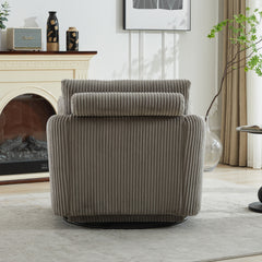 40.55"W Swivel Accent Chair  With 2 Thorw Pillows 360 Degree Swivel Round Sofa Modern Oversized Arm Chair Cozy Club Chair for Bedroom Living Room Lounge Hotel,Gray Corduroy