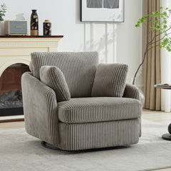 40.55"W Swivel Accent Chair  With 2 Thorw Pillows 360 Degree Swivel Round Sofa Modern Oversized Arm Chair Cozy Club Chair for Bedroom Living Room Lounge Hotel,Gray Corduroy