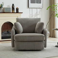 40.55"W Swivel Accent Chair  With 2 Thorw Pillows 360 Degree Swivel Round Sofa Modern Oversized Arm Chair Cozy Club Chair for Bedroom Living Room Lounge Hotel,Gray Corduroy