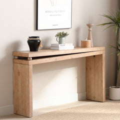 Narrow console table, Slim entryway table, Small space sofa table, 52 inch Hallway table, Wood console table with bead detail, Rustic modern console, Natural wood finish table, Minimalist foyer table.