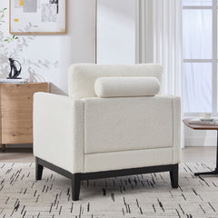 35.4 "Wide Modern Farmhouse Performance Accent Chair with Black Finish Legs, Wood Base Reading Armchair Single Sofa with Two Bolster Pillows for Living Room offices and Lounge, Ivory Boucle.