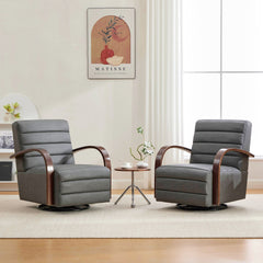 30.7"W Modern Upholstered 360° Swivel Accent Chair with Solid Wood Armrests and Comfy Channel Tufted Lounge Reading Chair, Single Sofa Armchair for Hotel Bedroom Living Room Office and Bedroom. Gray