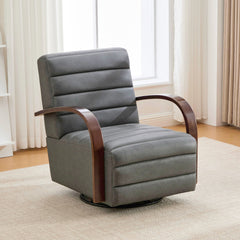 30.7"W Modern Upholstered 360° Swivel Accent Chair with Solid Wood Armrests and Comfy Channel Tufted Lounge Reading Chair, Single Sofa Armchair for Hotel Bedroom Living Room Office and Bedroom. Gray