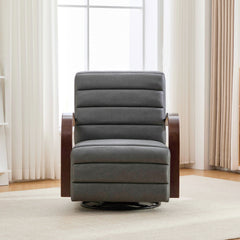 30.7"W Modern Upholstered 360° Swivel Accent Chair with Solid Wood Armrests and Comfy Channel Tufted Lounge Reading Chair, Single Sofa Armchair for Hotel Bedroom Living Room Office and Bedroom. Gray