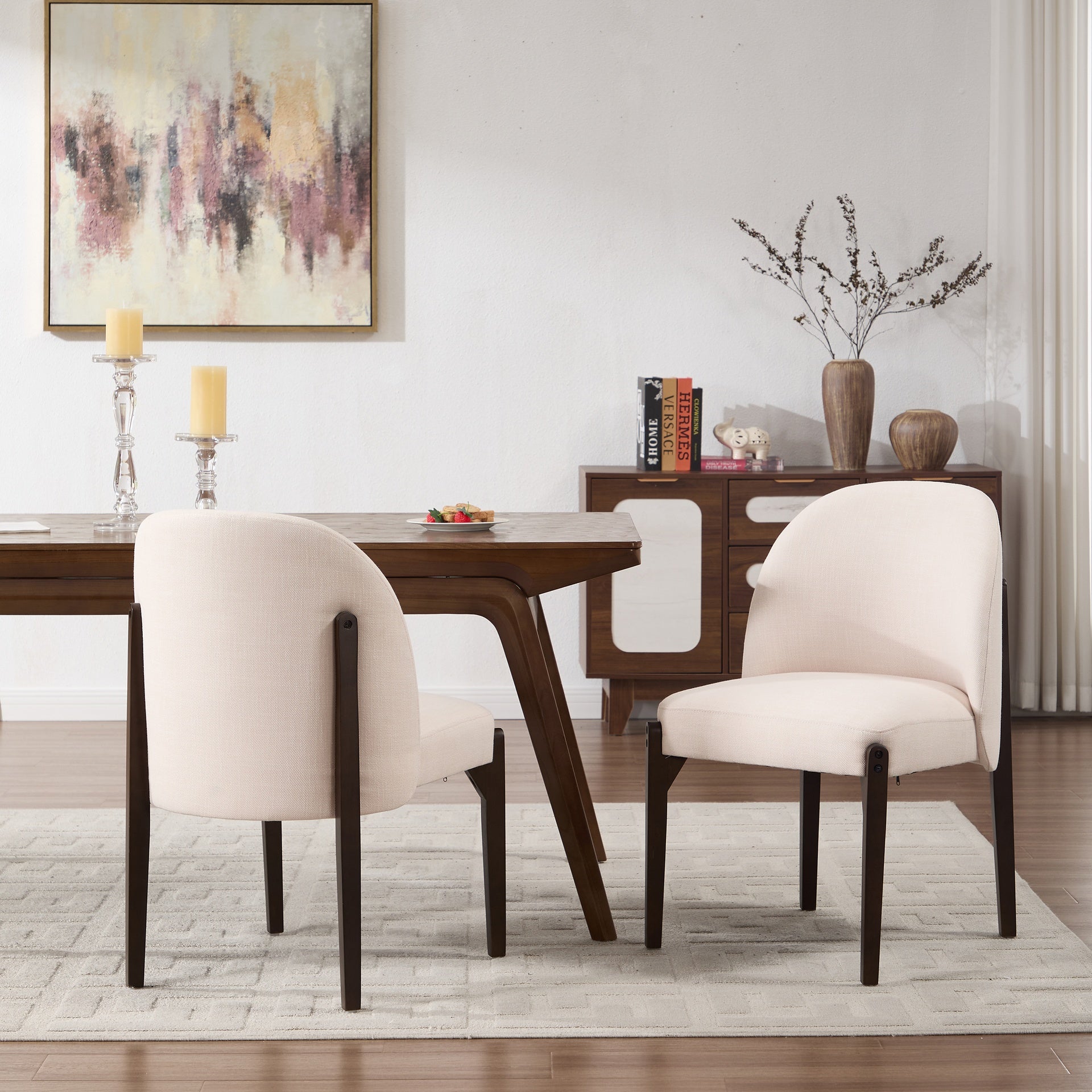 Wooden Dining Chairs Set of 2, Modern Fabric Upholstered Dining Room Chair Kitchen Chairs, Farmhouse Dinner Chair for Kitchen Dining Room
