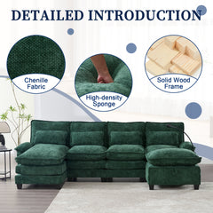 UNITED WE WIN 106" U Shape Sectional Sofa Cloud Couch for Living Room, Upholstery Comfy Modular Sofas, 4 Seat Chenille U-Shaped Sleeper Sofa with Chaise Lounge, Ottoman & Pillows