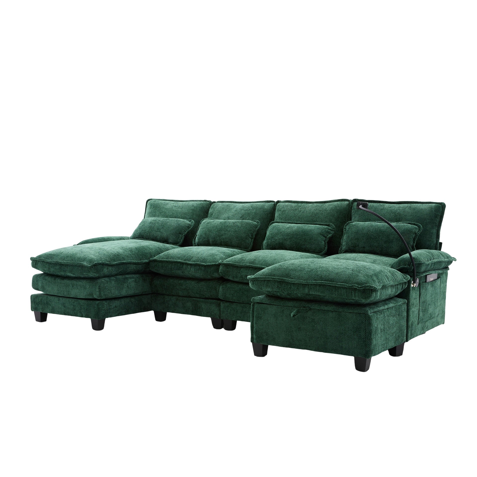 UNITED WE WIN 106" U Shape Sectional Sofa Cloud Couch for Living Room, Upholstery Comfy Modular Sofas, 4 Seat Chenille U-Shaped Sleeper Sofa with Chaise Lounge, Ottoman & Pillows