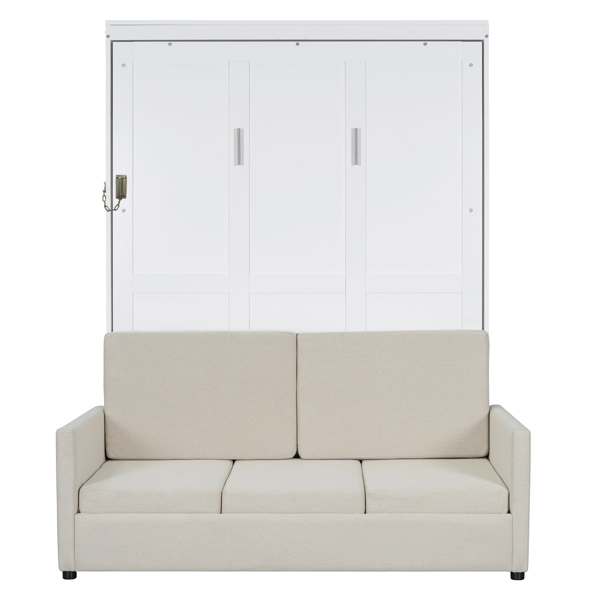 Full Size Murphy Bed Wall Bed with Cushion,White