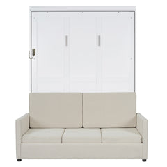 Full Size Murphy Bed Wall Bed with Cushion,White
