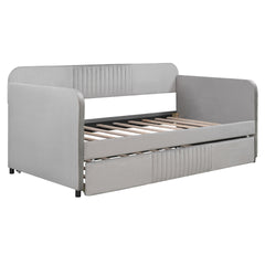 Upholstered Daybed Sofa Bed Twin Size With Trundle Bed and Wood Slat ,Gray