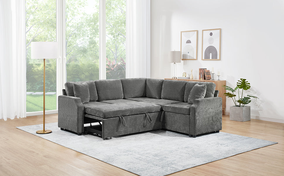 Sectional Sofa Bed L-shaped Sectional 81.9" Upholstered L-shaped Sofa with a Sofa Sleeper and a Hidden Storage Compartment for Living Room, Gray