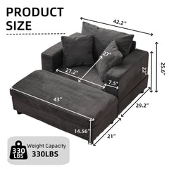 Chaise Lounge Chair with Removable Ottoman Accent Sofa Bed Upholstered Sleeper Couch Bed with Pillows, Modern Deep Seat Upholstered Armchair for Living Room, Bedroom