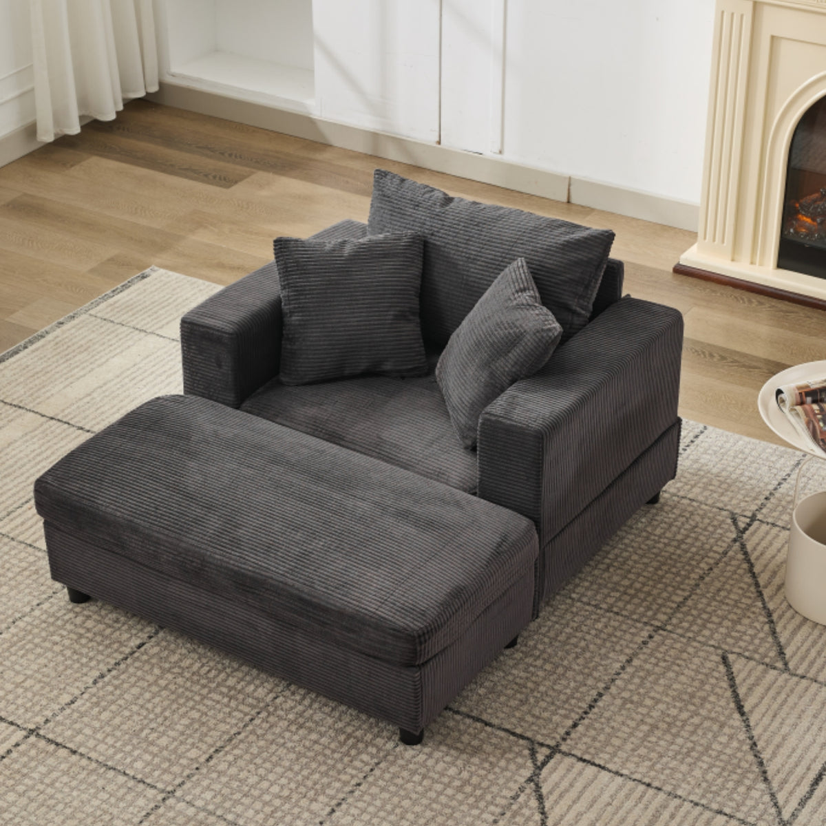 Chaise Lounge Chair with Removable Ottoman Accent Sofa Bed Upholstered Sleeper Couch Bed with Pillows, Modern Deep Seat Upholstered Armchair for Living Room, Bedroom