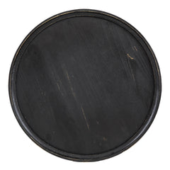 D23.5 x 25" Round Three Tiered Side Table with Rattan Shelf, Black