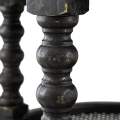 D23.5 x 25" Round Three Tiered Side Table with Rattan Shelf, Black