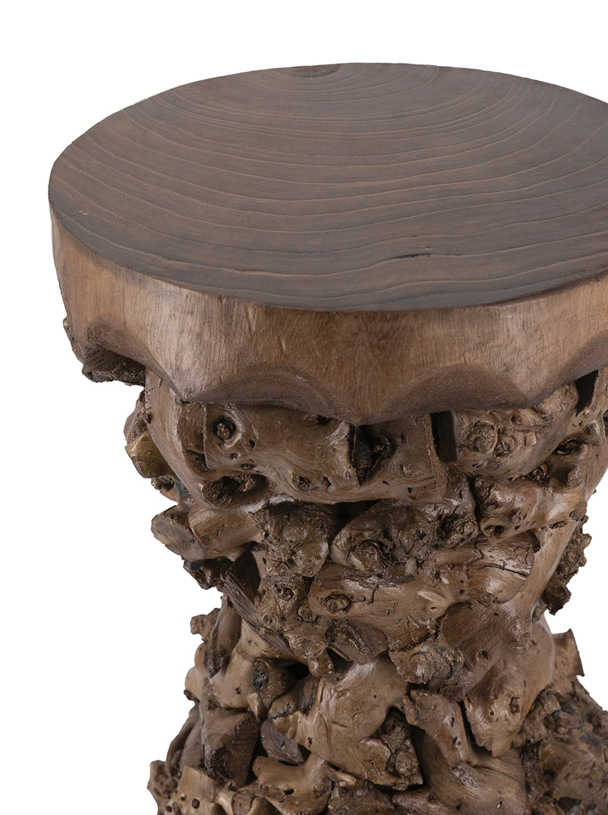 11.8x11.8x18.9" Brown Mulberry and Paulownia Wood Accent Table with Organic Tree Root Base
