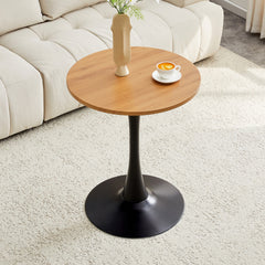 Round Dining Table, 23.6" Circle Tulip Table with Thickened Tabletop & Metal Pedestal, Mid Century Modern Bistro Table for Kitchen, Small Places, Living Room, Cafe (Faux Wood)