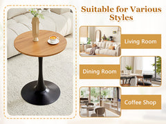 Round Dining Table, 23.6" Circle Tulip Table with Thickened Tabletop & Metal Pedestal, Mid Century Modern Bistro Table for Kitchen, Small Places, Living Room, Cafe (Faux Wood)