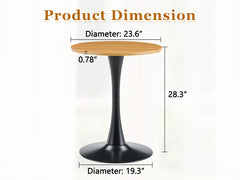 Round Dining Table, 23.6" Circle Tulip Table with Thickened Tabletop & Metal Pedestal, Mid Century Modern Bistro Table for Kitchen, Small Places, Living Room, Cafe (Faux Wood)
