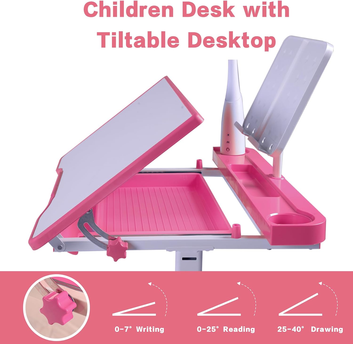 Desk for Kids Desk and Chair Set Kids Art Desk Drafting Table Desk Set with Adjustable Height, 40-Degree Tiltable Children Desktop, LED Light,Bookstand,Blue