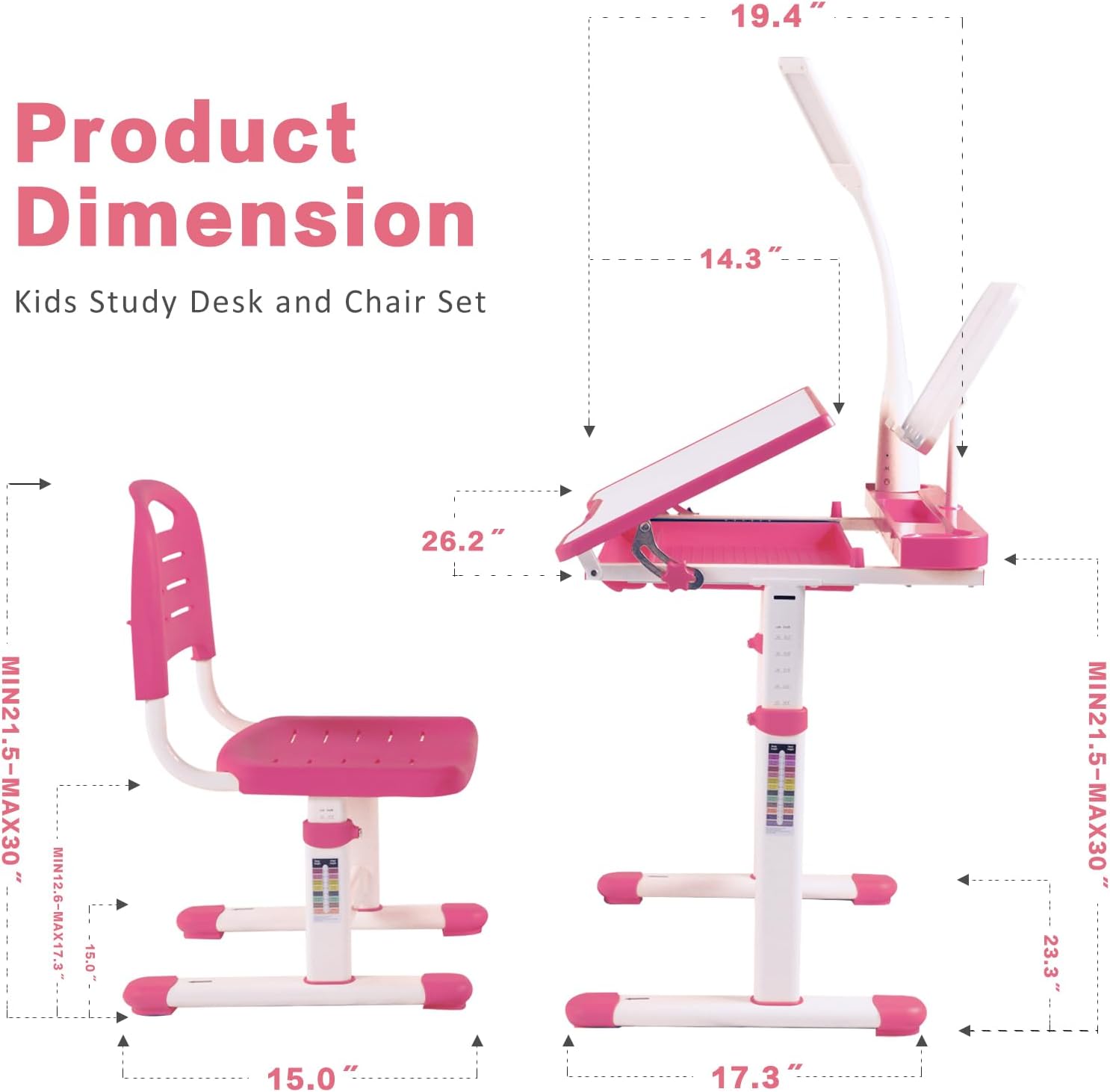 Desk for Kids Desk and Chair Set Kids Art Desk Drafting Table Desk Set with Adjustable Height, 40-Degree Tiltable Children Desktop, LED Light,Bookstand,Blue