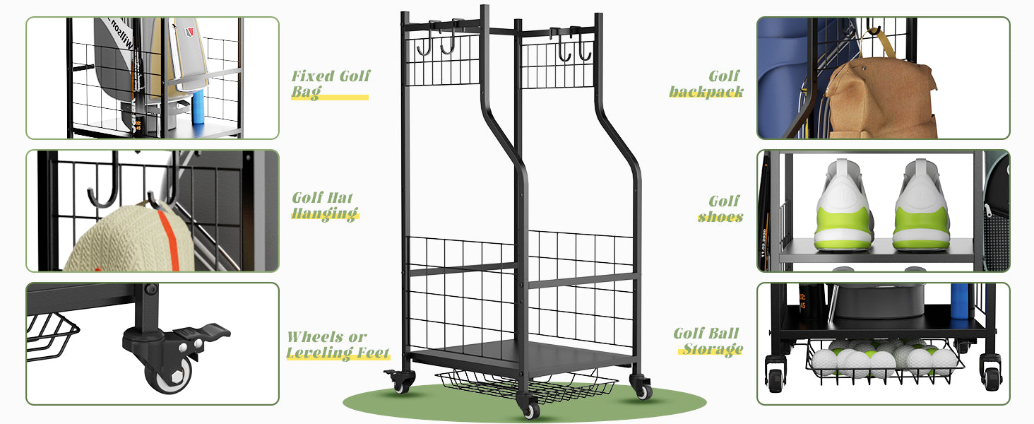 Golf Bag Storage Garage Organizer,Golf Club Bag Storage Rack for Garage, Extra Storage Rack for Golf Clubs,Golf Bag Organizer Fit for Garage,Shed,Basement