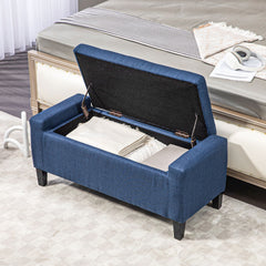 HOMCOM Storage Ottoman, Linen Upholstered Storage Bench with Lift Top and Button Tufted for Living Room, Dark Blue