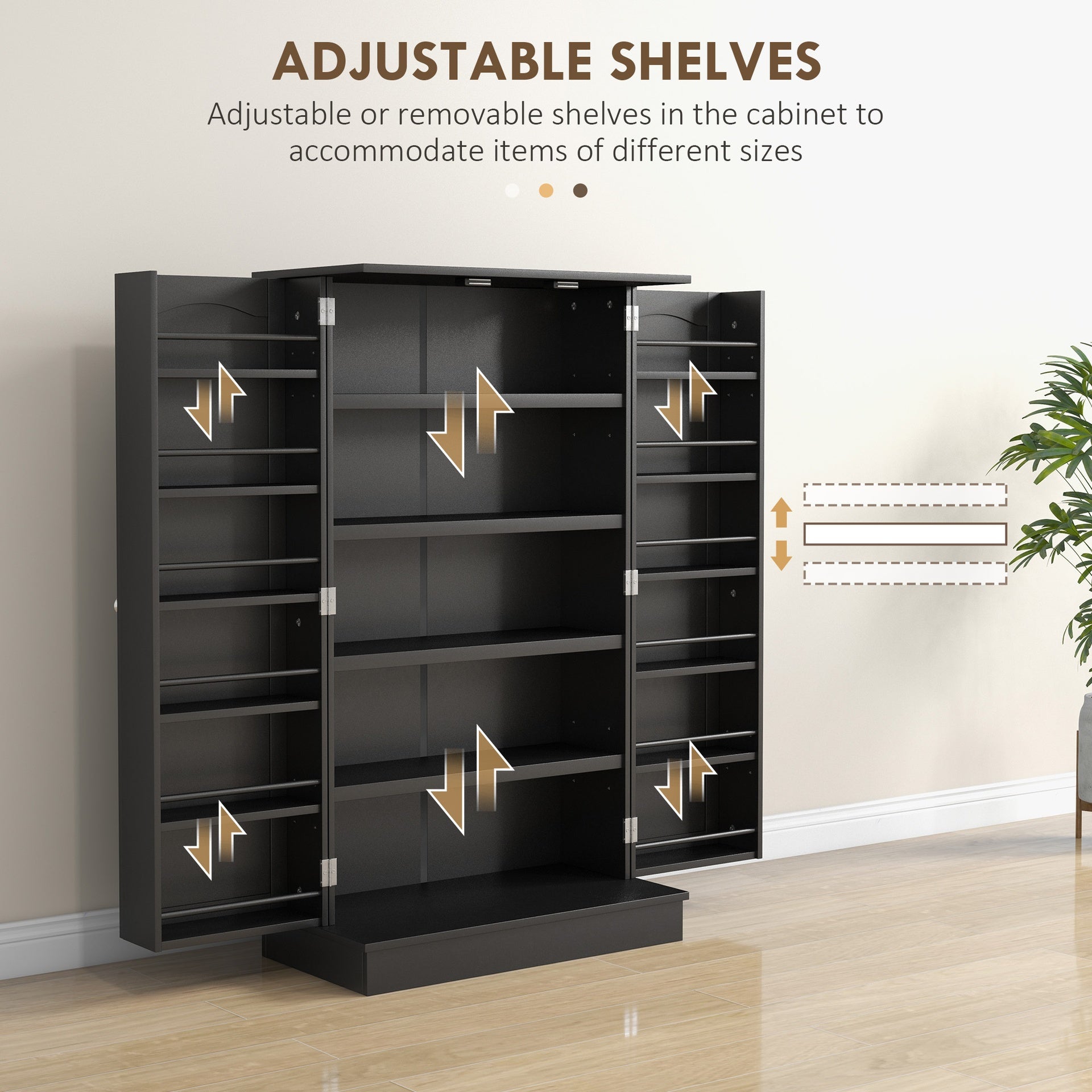 HOMCOM 41" Kitchen Pantry Storage Cabinet, Freestanding Kitchen Cabinet with 12 Door Shelves, Double Doors, 5-tier Shelving and Adjustable Shelves, Black