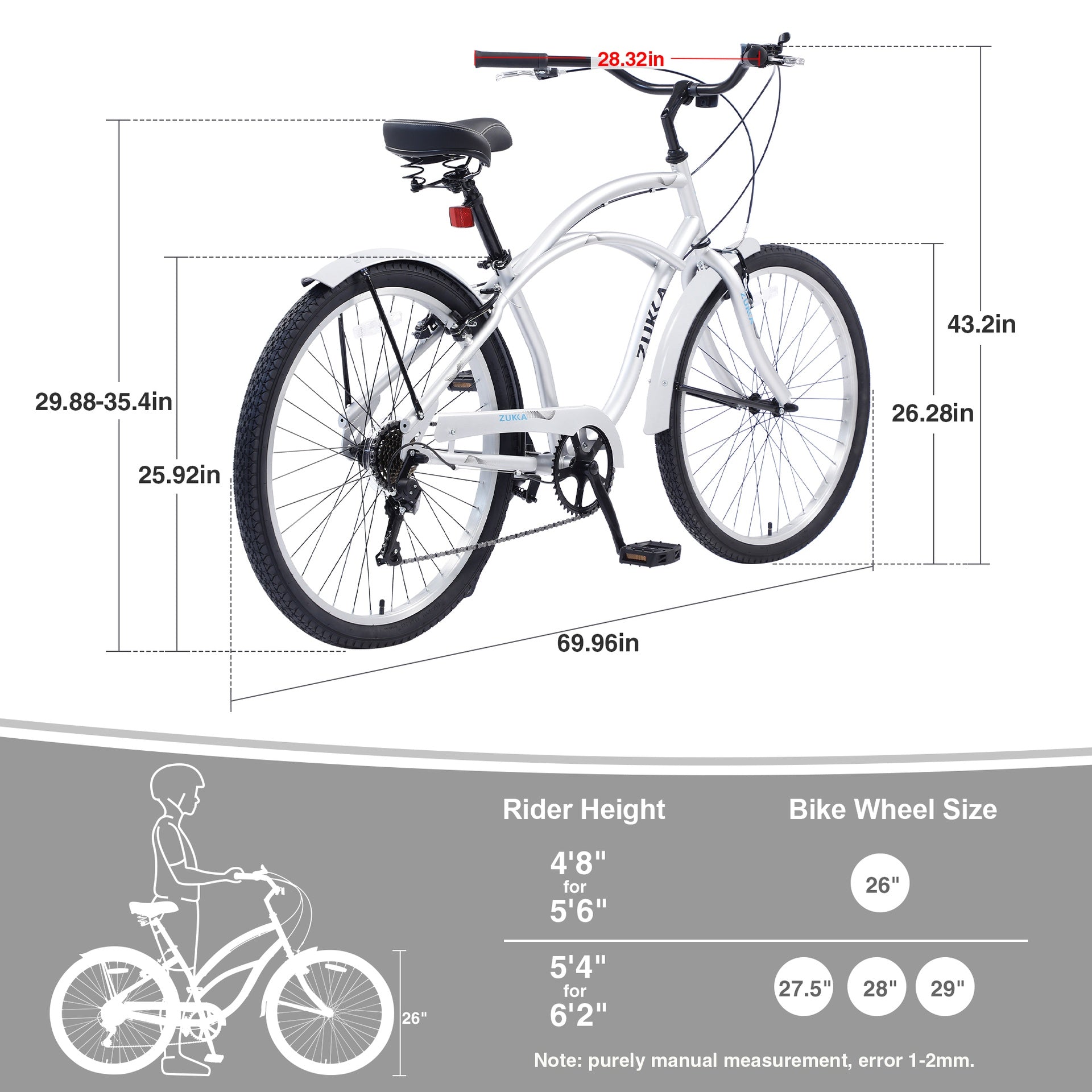 Men's Beach Cruiser Bike, 7 Speed Bicycles, 26"Inch Multiple Colors