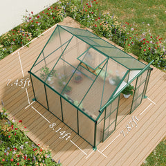 8x8 FT Double Door Polycarbonate Greenhouse Raised Base and Anchor Aluminum Heavy Duty Walk-in Greenhouses for Outdoor Backyard in All Season,Green