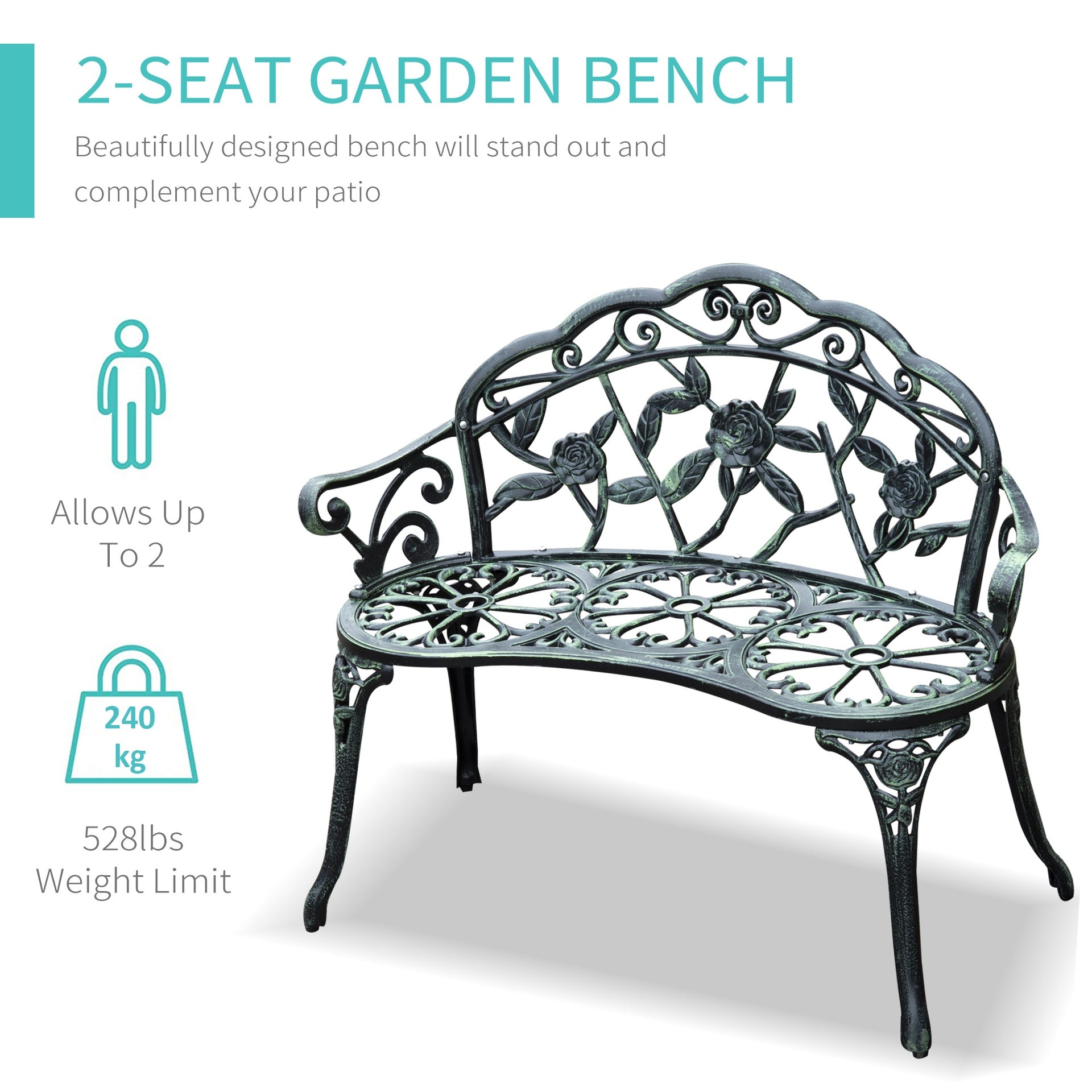 Bench Outdoor Bench, Cast Aluminum Outdoor Furniture, Metal Bench