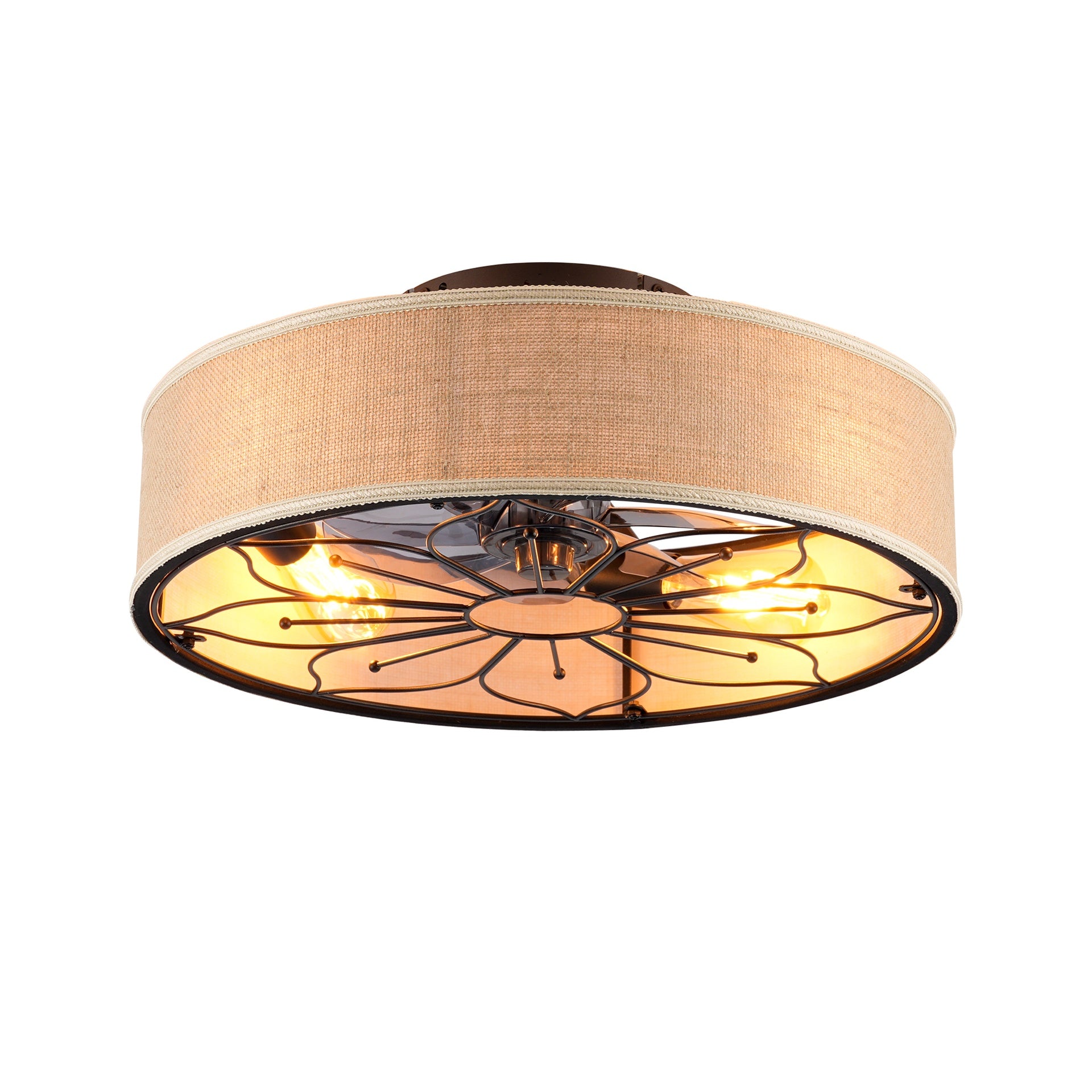 20" Lotus Design  Fabric Farmhouse Bladeless Ceiling fan With Remote Control  For Living room, Bedroom,Kitchen--NOT INCLUDED BULBS