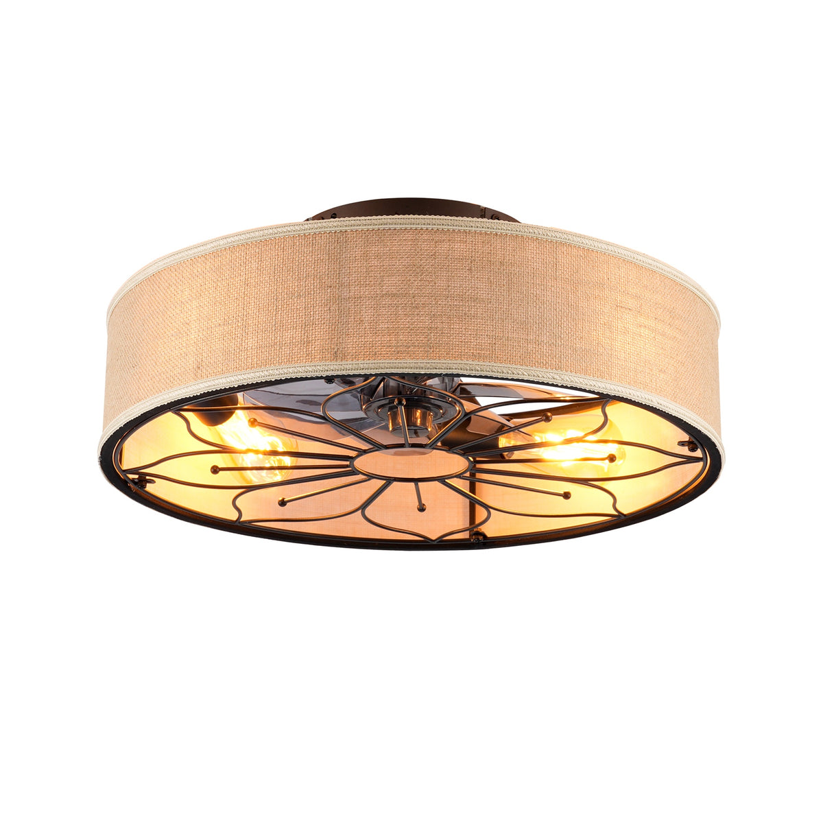20" Lotus Design  Fabric Farmhouse Bladeless Ceiling fan With Remote Control  For Living room, Bedroom,Kitchen--NOT INCLUDED BULBS