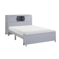 Gray Finish Full Platform Bed with Bookcase Headboard Drawers Hidden Desk Stool Footboard Storage Bench Bedroom Furniture 1pc