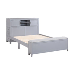 Gray Finish Full Platform Bed with Bookcase Headboard Drawers Hidden Desk Stool Footboard Storage Bench Bedroom Furniture 1pc