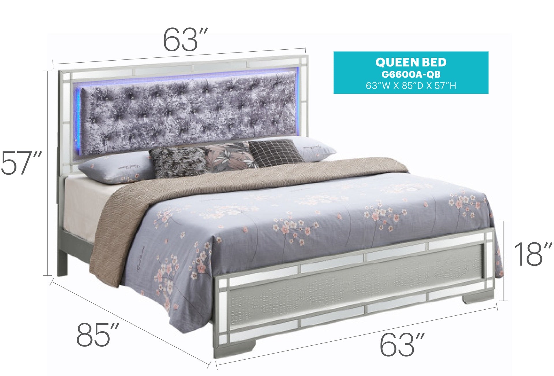 Glamorous Silver Champagne Queen Bed