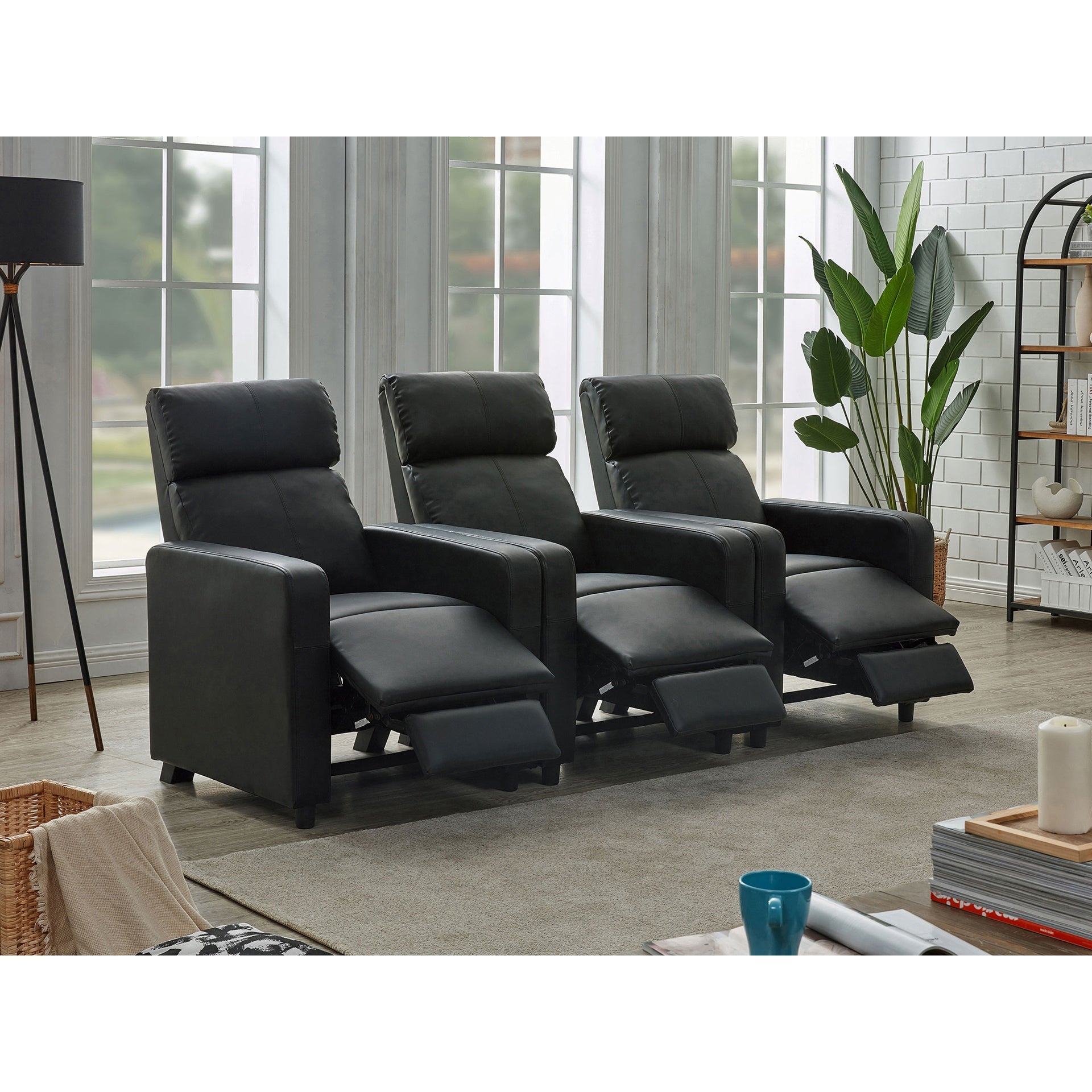 Warren Black Upholstered 3-seater Home Theater