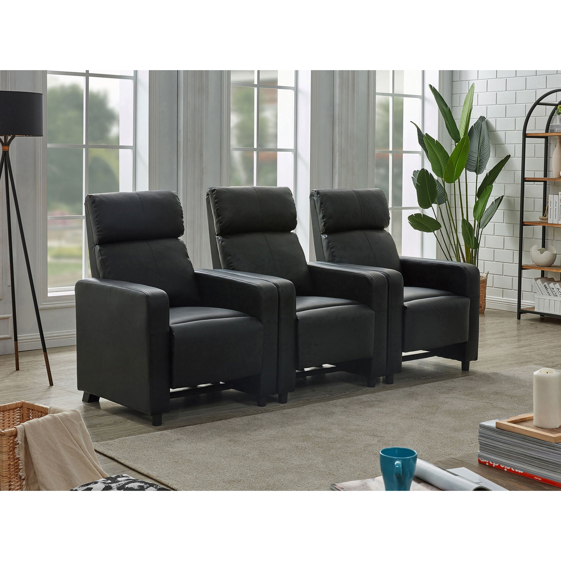 Warren Black Upholstered 3-seater Home Theater