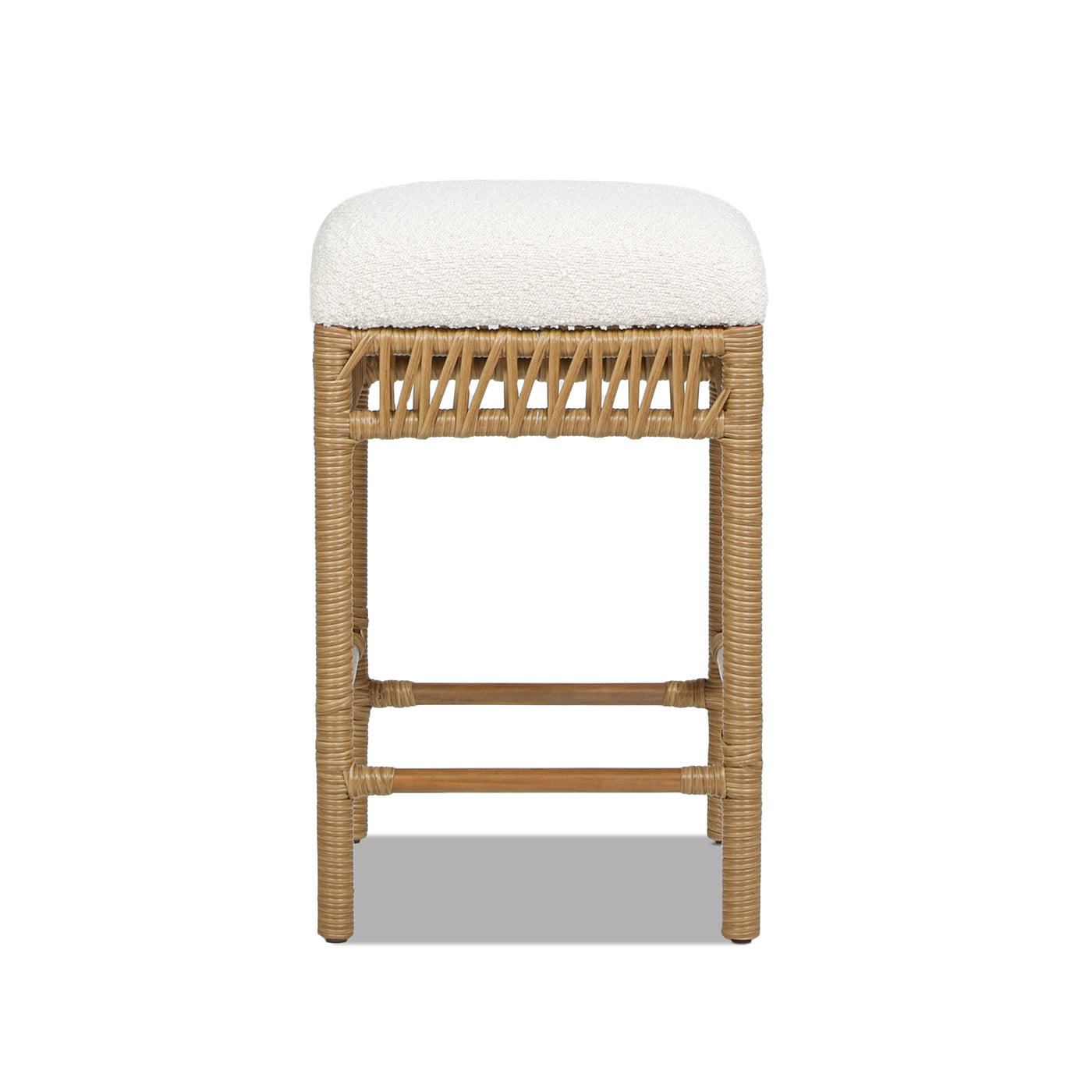 Lucia 25.5" Backless Upholstered Counter Stool with Resin Rattan Frame, Ivory White Boucle