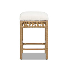 Lucia 25.5" Backless Upholstered Counter Stool with Resin Rattan Frame, Ivory White Boucle