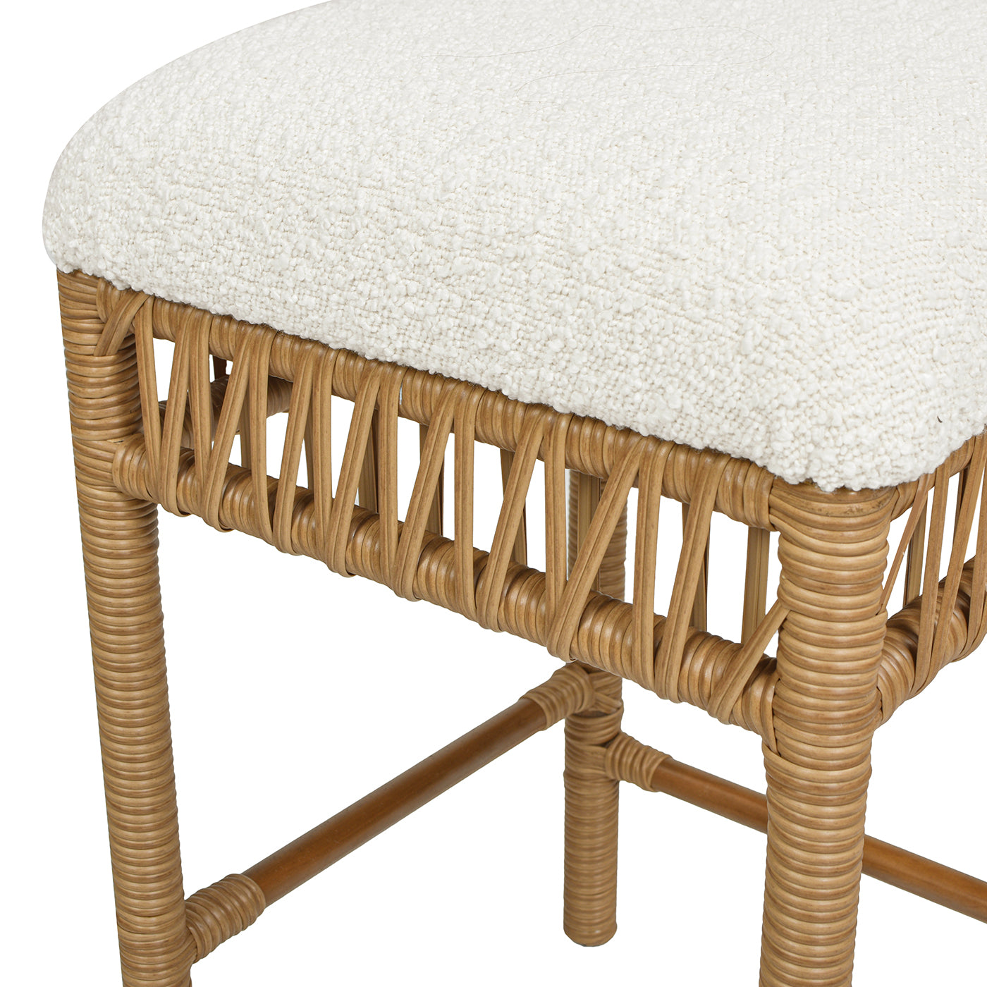Lucia 25.5" Backless Upholstered Counter Stool with Resin Rattan Frame, Ivory White Boucle