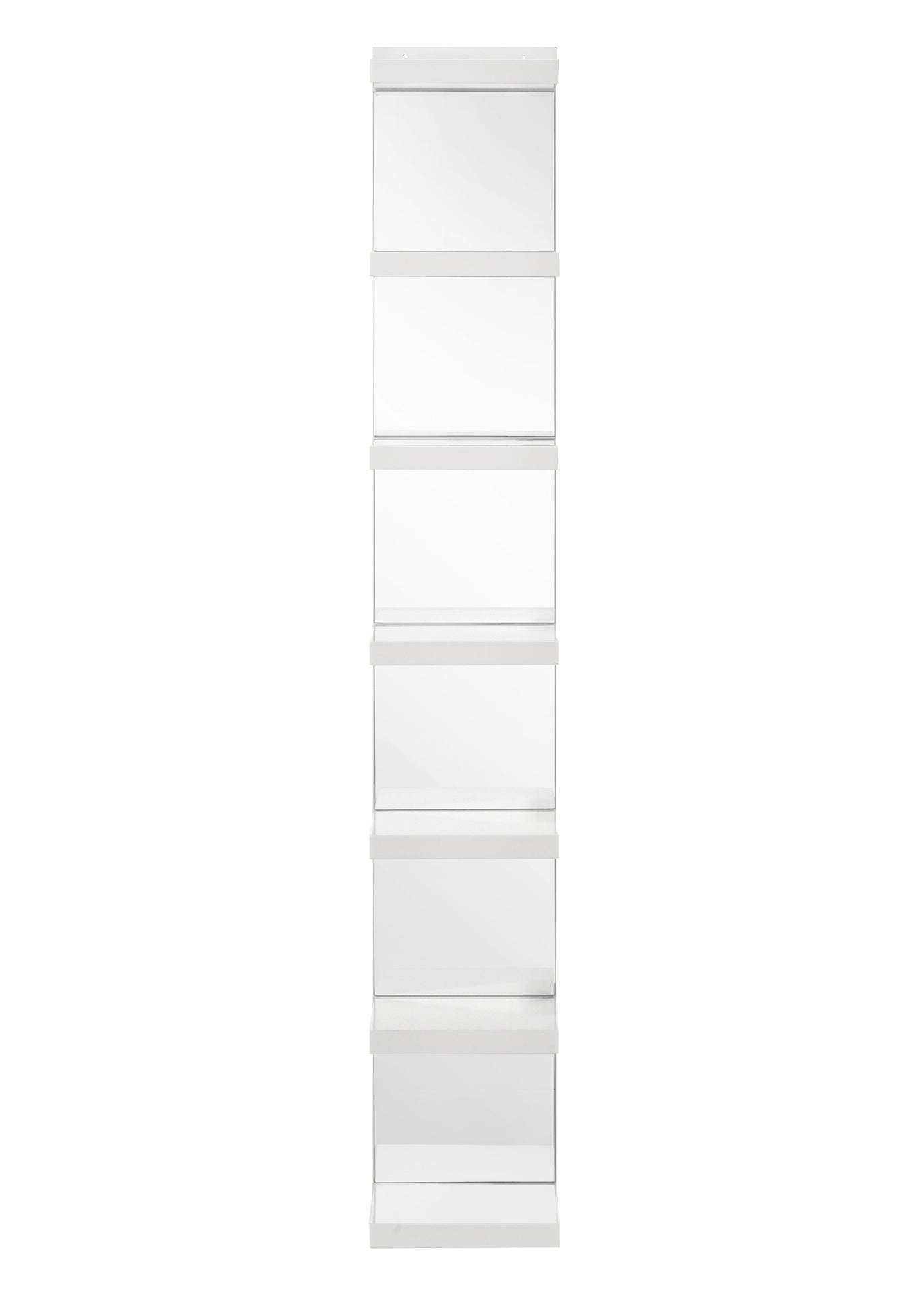 1pc Glam White Open Shelving Rack with Mirrored Back Living Room Wooden Furniture